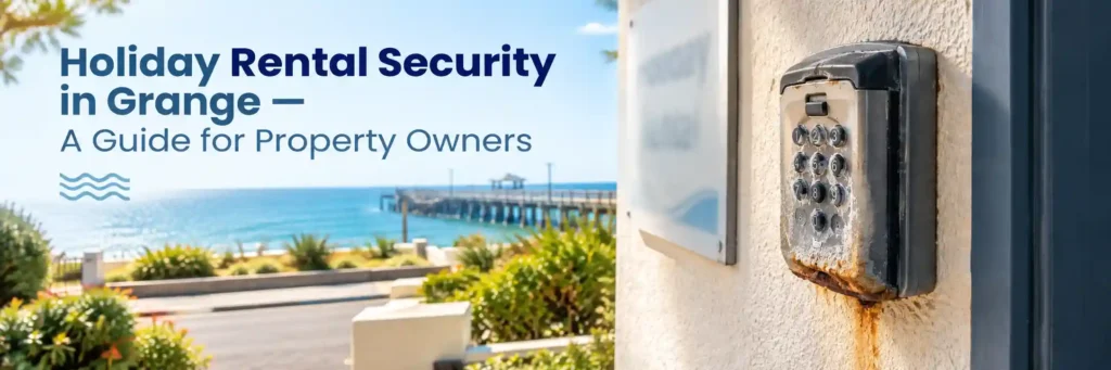 Holiday rental security in Grange with a keypad door lock on a coastal property